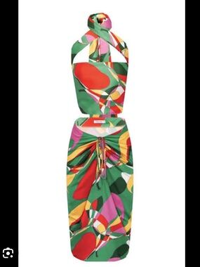 With Jean Multicolor Abstract Print Midi Dress — Green, Red, Pink, Yellow